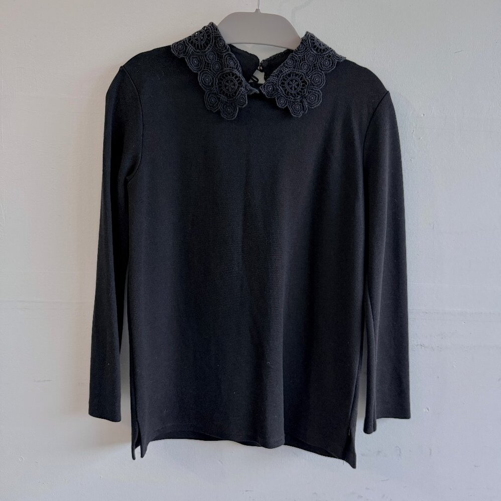 Zara Knit Black Sweater with Lace Collar